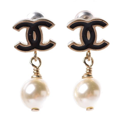 chanel black enamel cc drop earrings price|Chanel pearl drop earrings price.